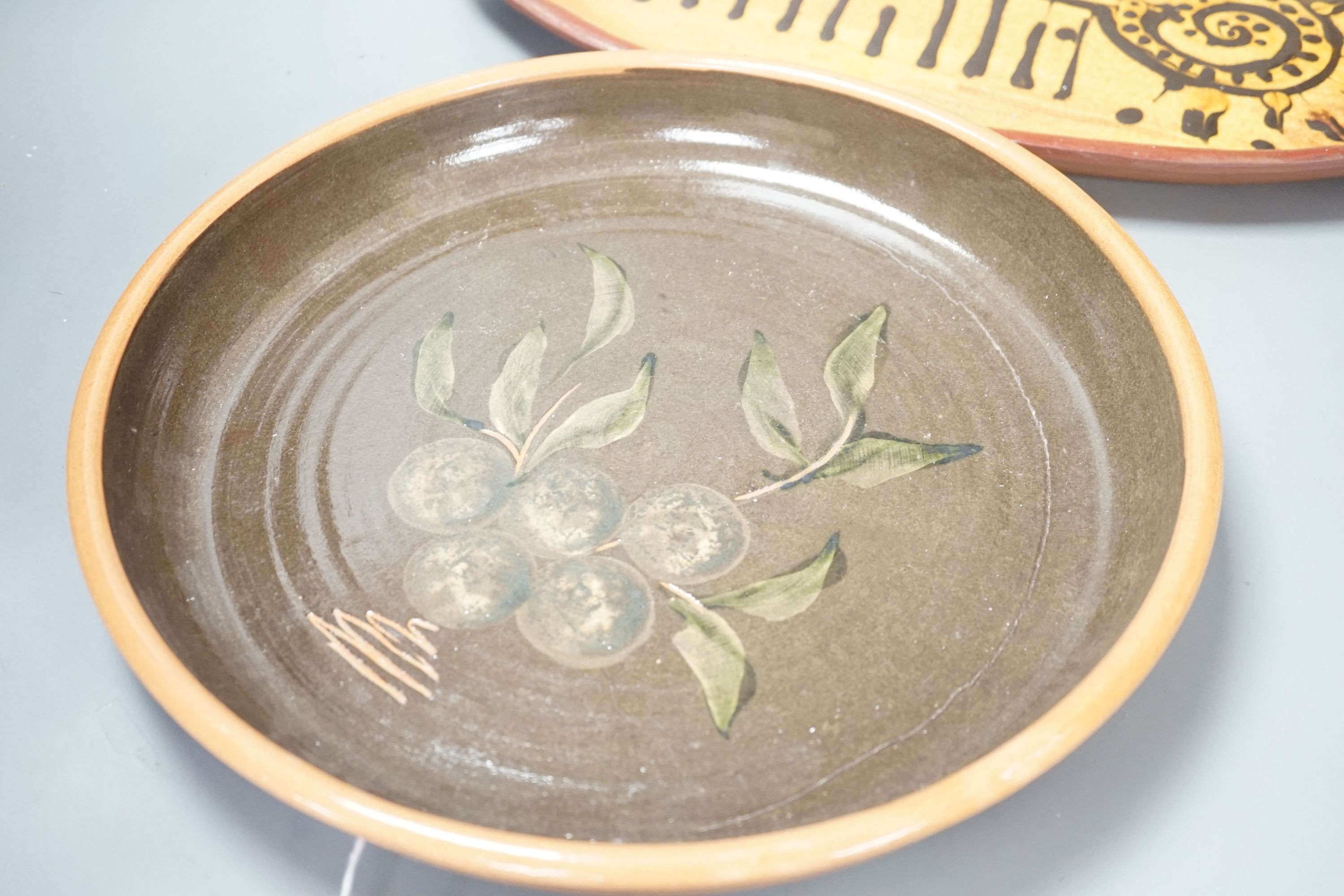 Two Susan Threadgold studio pottery dishes, largest 47cm